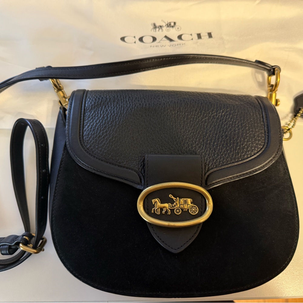 Coach Black Leather Crossbody with Brass Accents